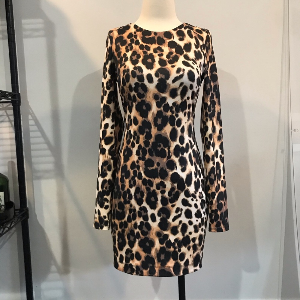 Bebe leopard long sleeve mini dress